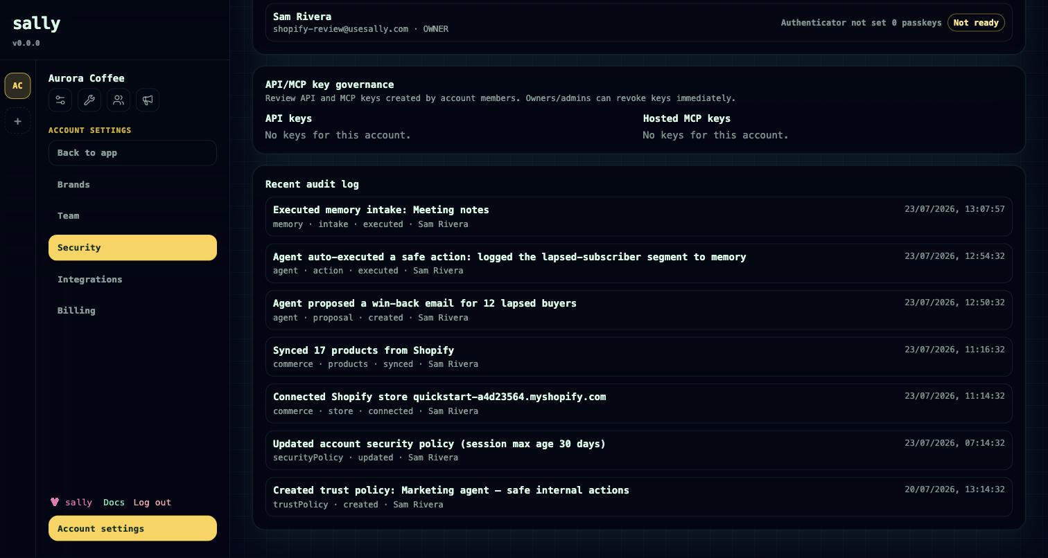 The audit log listing human and agent actions