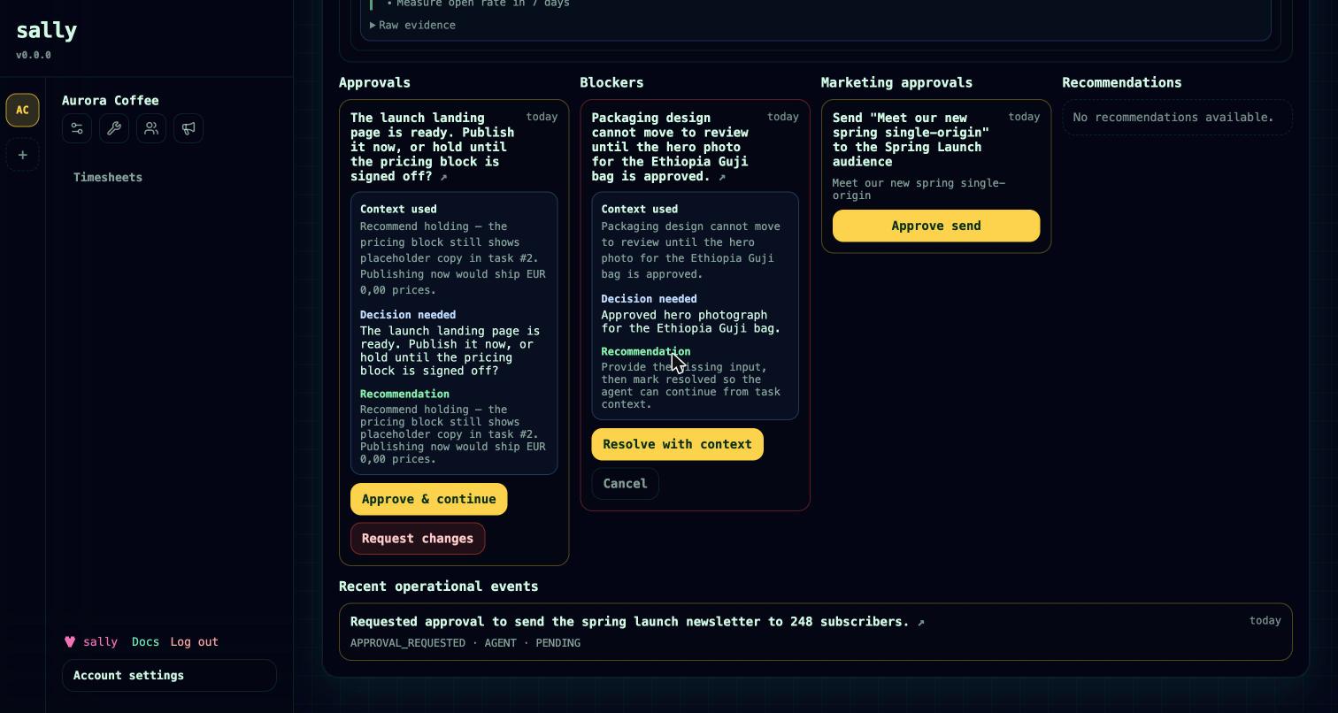 A pending newsletter-send approval in the Control Center