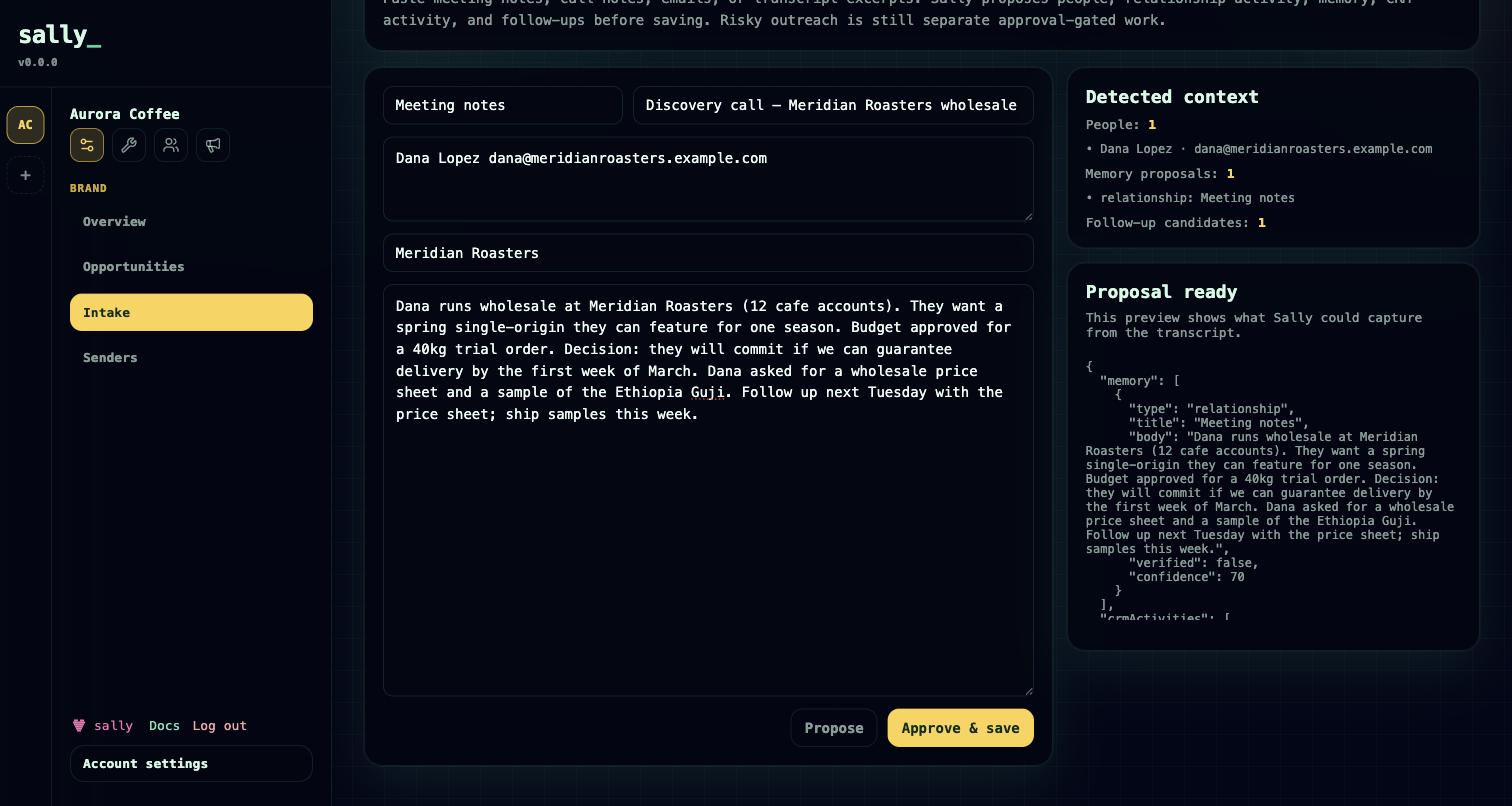 The memory intake preview showing proposed items before execute