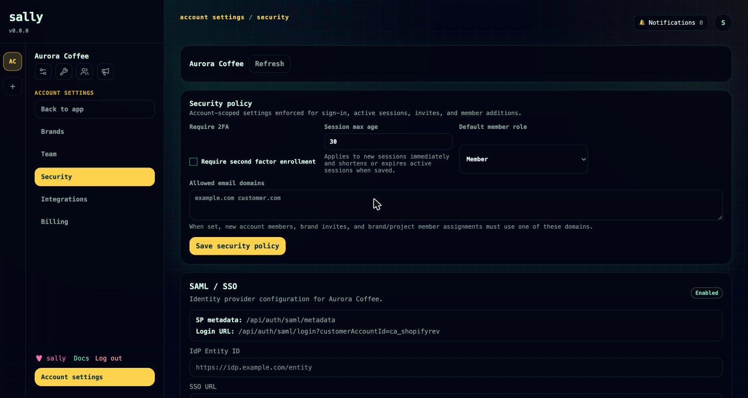 The account security policy settings